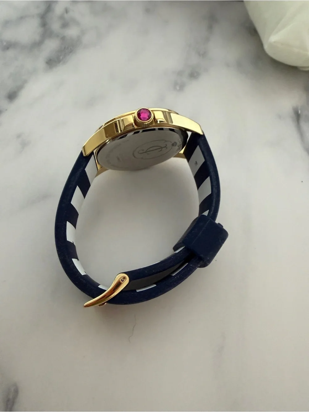 Juicy Couture Gold-Tone Striped Watch with Navy, White & Pink Accents